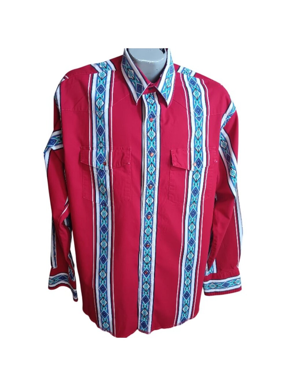 True Vintage Western Shirt XL Wrangler Geometric Aztec Mexican Cowboy 1990's